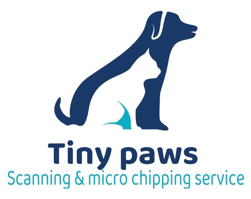 Tiny Paws logo — dog and cat silhouette, scanning and microchipping service, Cardiff